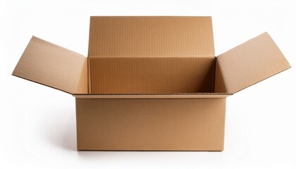 open cardboard box with lid isolated on white background