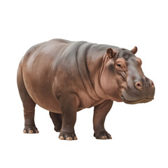 Obraz premium Hippopotamus stands isolated against a plain white background