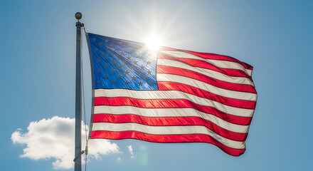 Usa flag day celebration american flag waving high on a sunny day