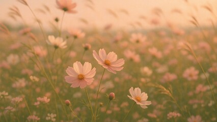 Fototapeta premium Serene field of blooming cosmos desktop wallpaper