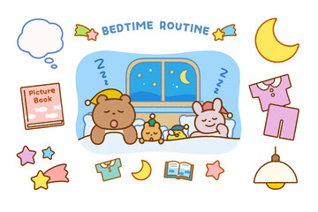動物キャラクターのおやすみイラストセット｜生活習慣・こども向け © ぷらいまり