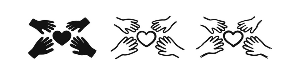Obraz premium Set of Hands Surrounding a Heart Icons for Care and Community