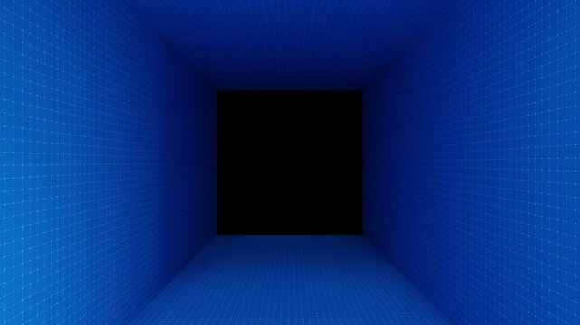 4K 3D looping background animation with blueprint pattern moving forward with empty space in the middle.