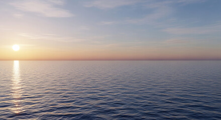 Obraz premium Vast ocean under a sky with a golden sunset, creating serene and tranquil scene, representing calm, peace, and the beauty of nature's spectacle