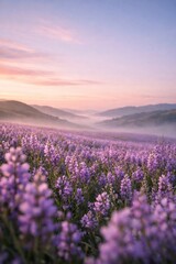 Obraz premium Lavender fields at sunrise tranquility.