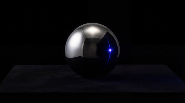 Optics Physics Concept Shiny Metallic Silver Sphere Resting on Endless Pure Vantablack Void Surface