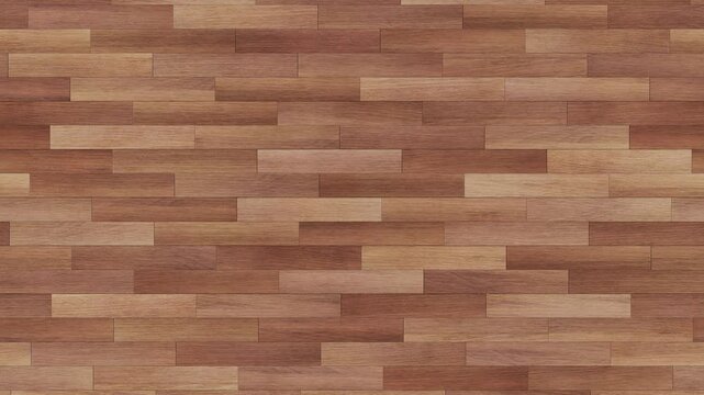 Seamless loop of wooden parquet flooring scrolling horizontally in 4k, 3d rendering.