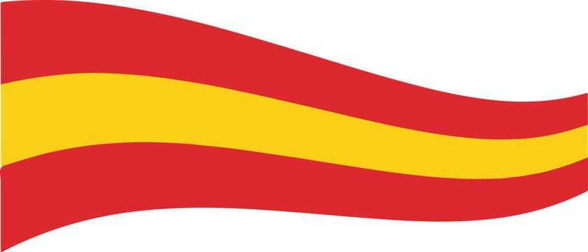Waving spanish flag with red and yellow horizontal stripes isolated on white background