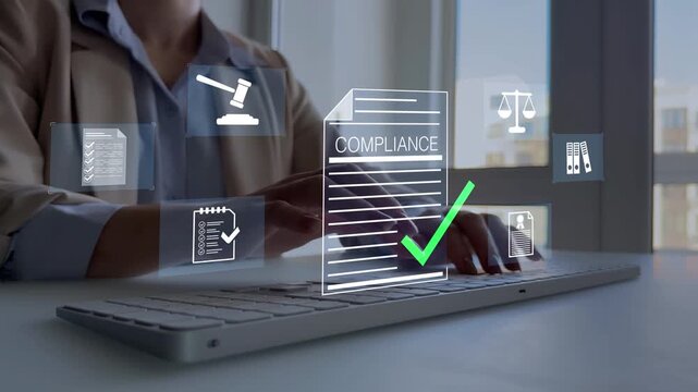 Compliance law,corporate rules concept with documents, checkmarks, regulation.	Modern governance, legal standards, policy management ensuring transparency, safety, structured organizational control.
