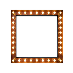 Illuminated square makeup mirror with light bulbs isolated against a white background