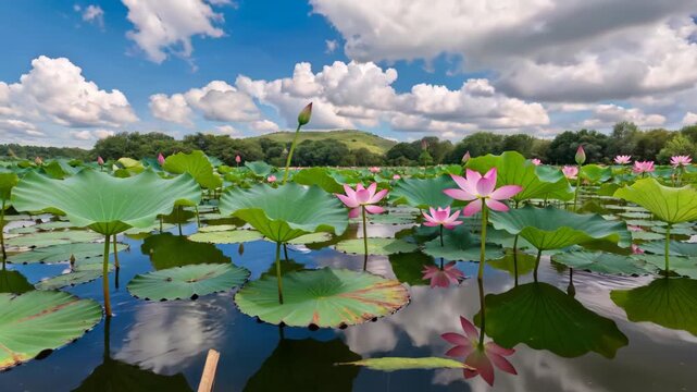 Lotus pond lotus flowers and leaves natural scenery