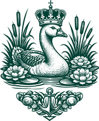 Obraz premium Royal Goose Crown Pond Lily Cattail Anchor Crest