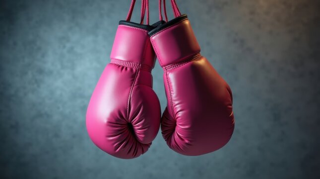 Un par de guantes de boxeo rosas flotando en el aire, fondo deportivo minimalista