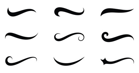 Swoosh and swash tails collection, swooshes text tail for baseball design, sports swash underline shapes set in retro style, swish typography © MDSAIDUR