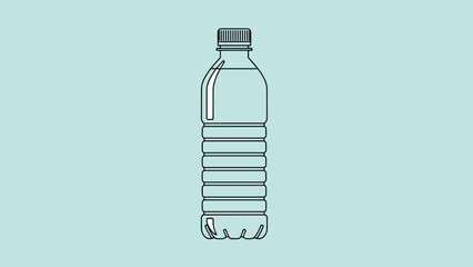 Fototapeta premium Clean line art illustration of a transparent plastic water bottle with a screw cap isolated on a soothing light teal blue background.