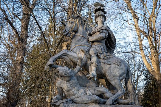 WARSAW, MASOVIAN, POLAND - MARCH 04 2026: The stone equestrian statue of King John III Sobieski.