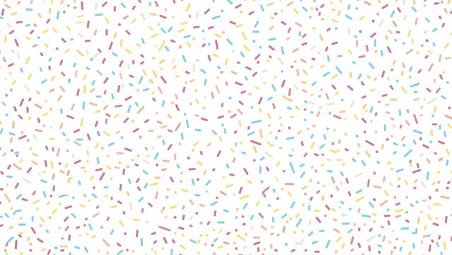 Cheerful seamless pattern featuring a dense field of tiny colorful sprinkles in various shades scattered over a clean white background.