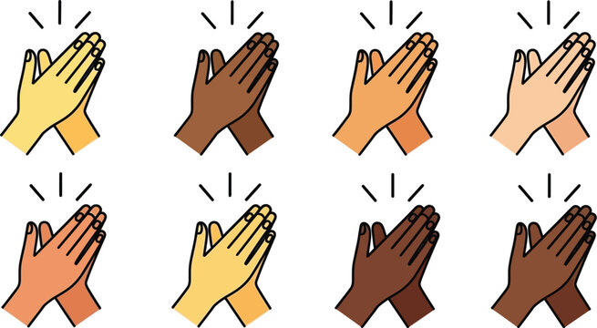 Diverse vector illustration of hands clapping in various skin tones