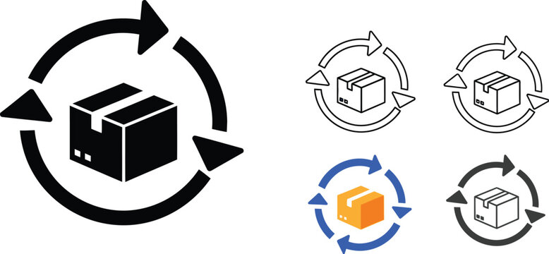 Package return or delivery process vector graphic illustration