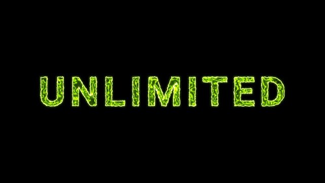 Unlimited Text Glowing Neon Green Energy Animation Isolated On Black Background