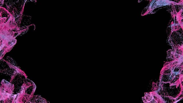 Horizontal abstract particles nebula smoke dust plasma neon background copyspace frame loop animation wallpaper poster branding template banner header cover mockup, black pink purple blue gradient