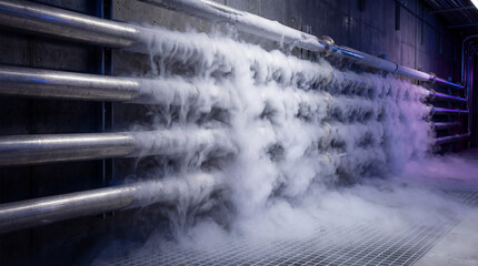 Industrial Quantum Computing Infrastructure Parallel Metallic Cooling Pipes with Cascading Liquid Nitrogen Vapor Fog