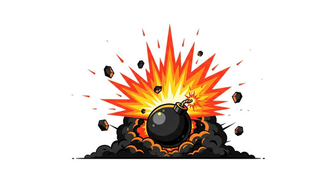 Exploding bomb with fire and smoke.