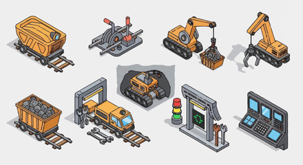 Isometric Mining Industry Equipment Collection. © Mas