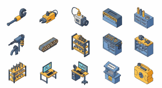 Isometric Industrial Tools and Equipment Collection.