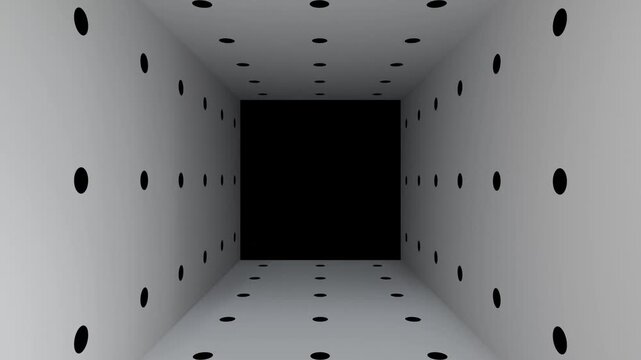 4K 3D looping background animation with dot pattern moving forward with empty space in the middle.