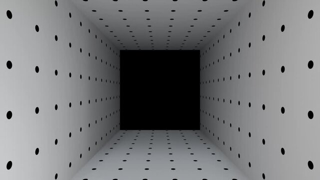 4K 3D looping background animation with dot pattern moving forward with empty space in the middle.