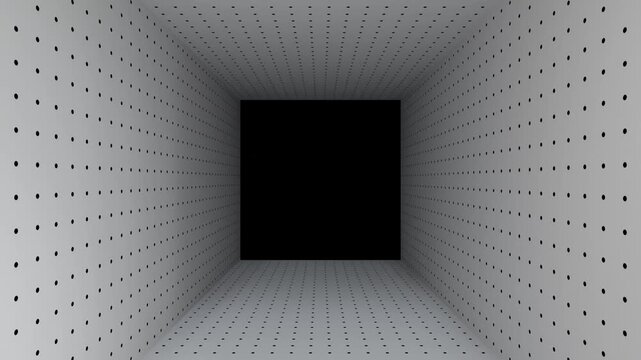 4K 3D looping background animation with dot pattern moving forward with empty space in the middle.