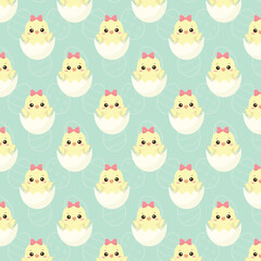 Seamless pattern with cute Easter chicks. Spring season Easter holiday vector illustration.