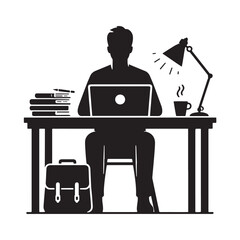 Fototapeta premium Black Online exam at home Silhouette Vector, High Quality Illustration on White Background