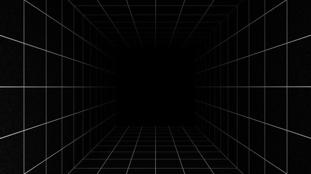 4K 3D looping background animation with grid pattern moving forward with empty space in the middle.