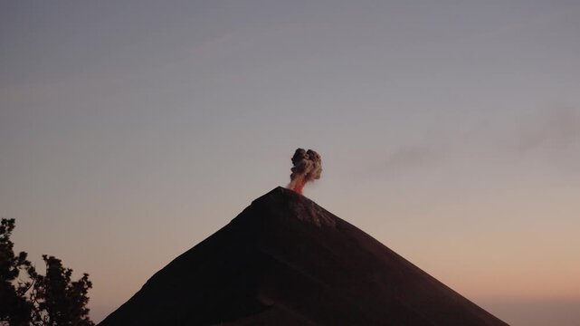 Fuego volcano eruption at sunset seen from Acatenango Volcano, Guatemala.