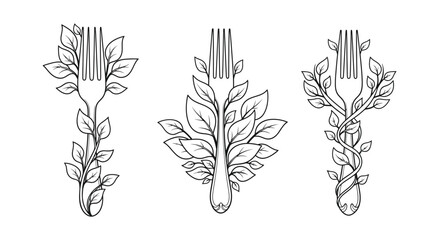 Floral fork designs with botanical elements a striking silhouette © IMkM00i76