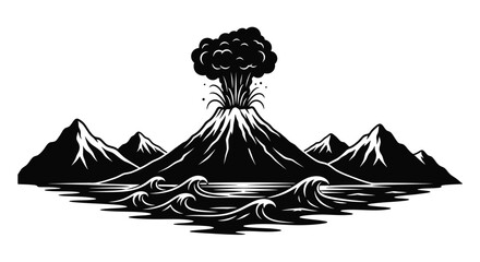 Volcanic eruption over water with mountains a striking silhouette © IMkM00i76