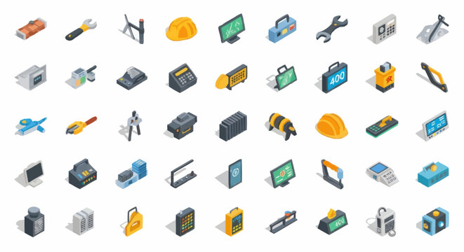 Collection of Isometric Industrial and Technology Icons.