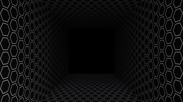 4K 3D looping background animation with honeycomb pattern moving forward with empty space in the middle.