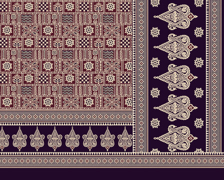 ajrak and patola saree dupatta concept design for dizital printing