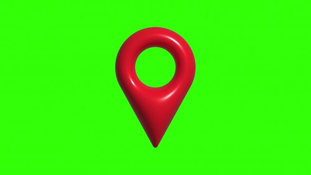 3D Red Location Pin Icon Appearing on Green Screen | Map Marker Animation