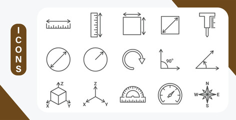 Fototapeta premium Measure and length line icons with scale and size measurement editable stroke vector collection.