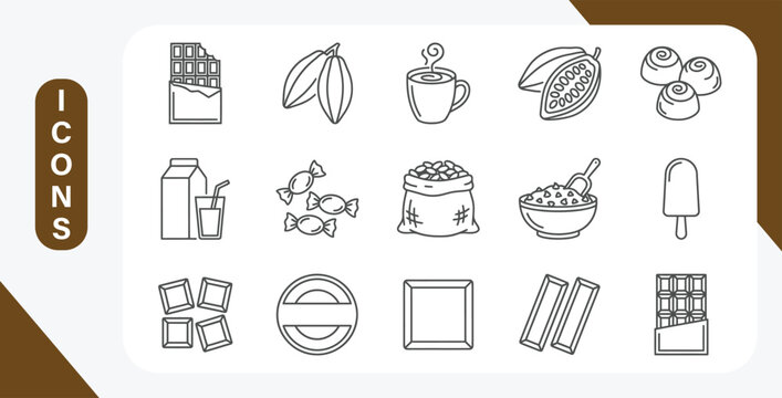 Chocolate and cocoa industry line icon set with cacao outline vector signs and symbols.