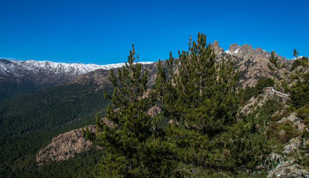 La montagne corse en hiver pr&egrave;s des aiguilles de Bavella &agrave; Zonza, France