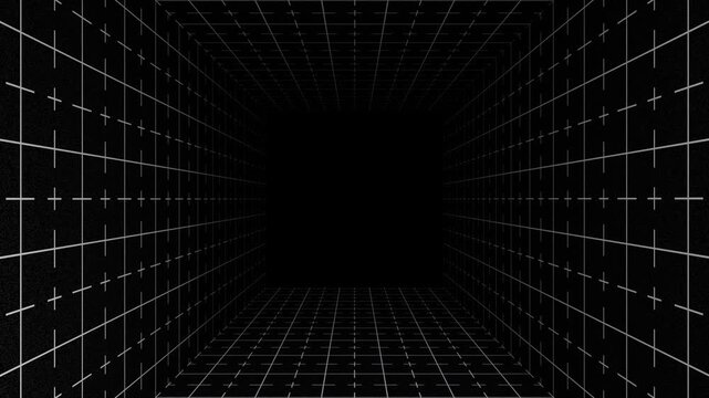 4K 3D looping background animation with grid pattern moving forward with empty space in the middle.