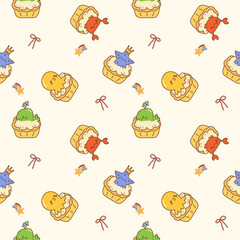 Fototapeta premium Cupcake animals cartoon so cute. On squid starfish whale crab bow star rainbow background. Pattern seamless vector illustration