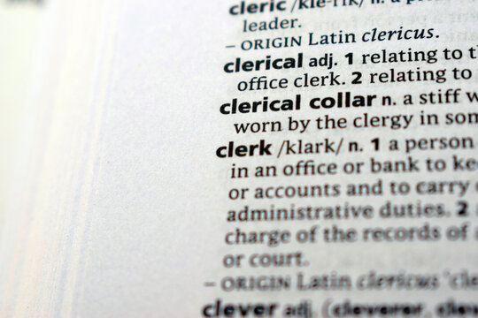 Detail Of English Dictionary Page And Word Pronunciation Of - clerical coller
