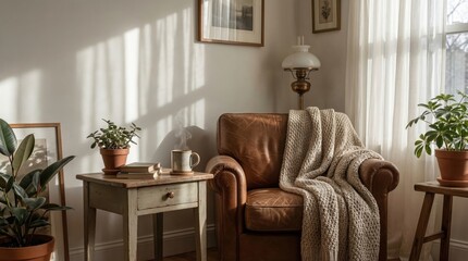Fototapeta premium Cozy Living Room with Leather Armchair.