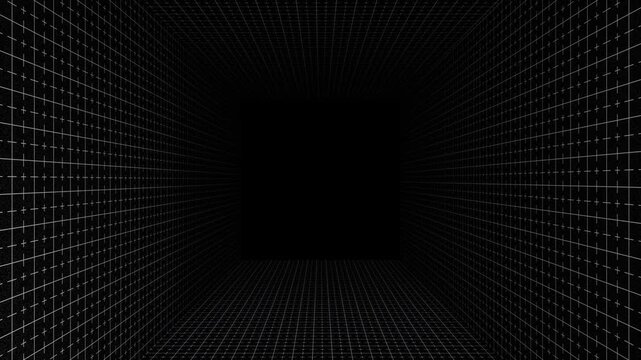 4K 3D looping background animation with grid pattern moving forward with empty space in the middle.
